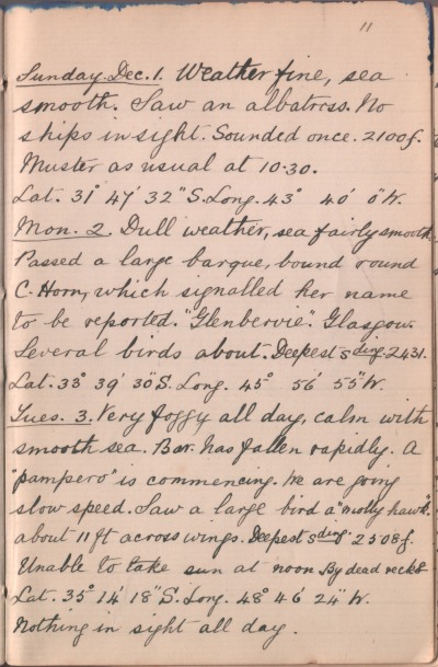 01 December 1889 journal entry